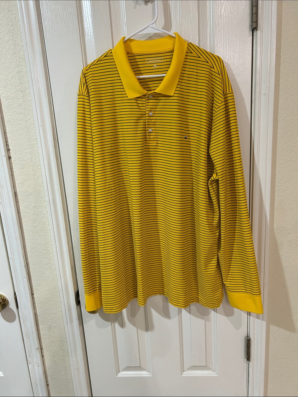 crown & ivy Yellow and Black Striped Long-Sleeve Polo